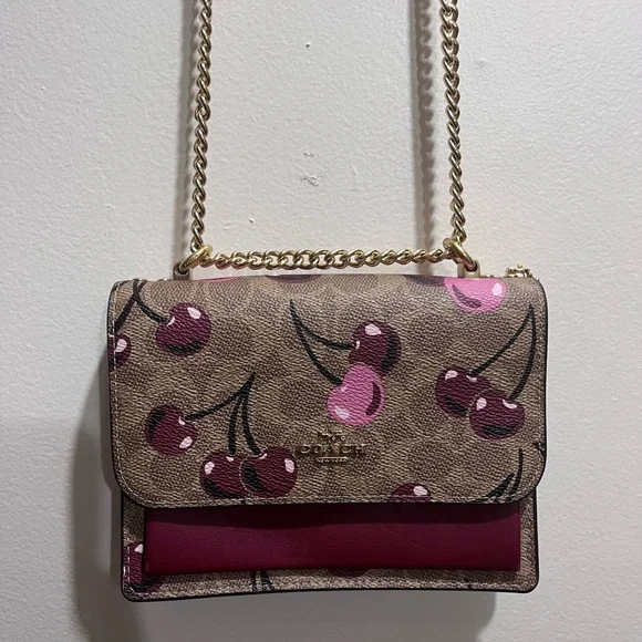 Coach Cherry Pattern Crossbody Bag - Brown and Pink - Picture 1 of 4